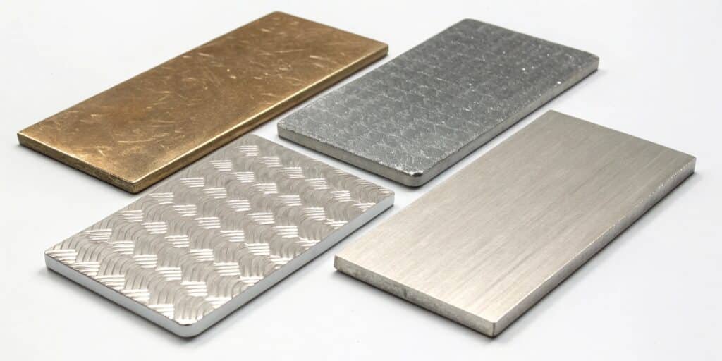 A side-by-side comparison of five aluminum billets, each clearly labeled with their alloy number: 6061, 7075, 5052, 2024, and 3003.